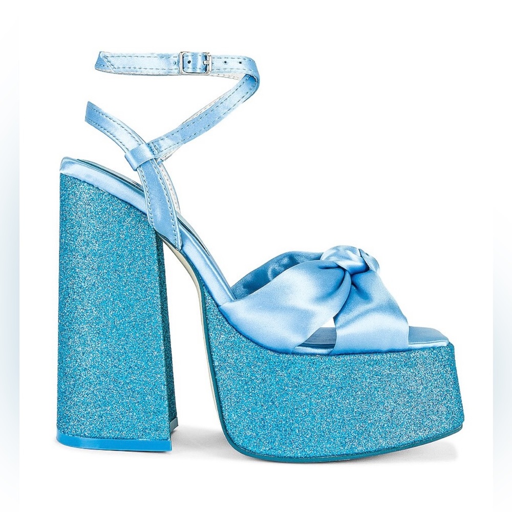 Jeffrey Campbell Seventies Platform Sandal in Blue Satin Combo (Size 9.5)